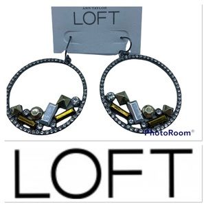 NWT LOFT crystal and rhinestone floating circle fishhook earrings